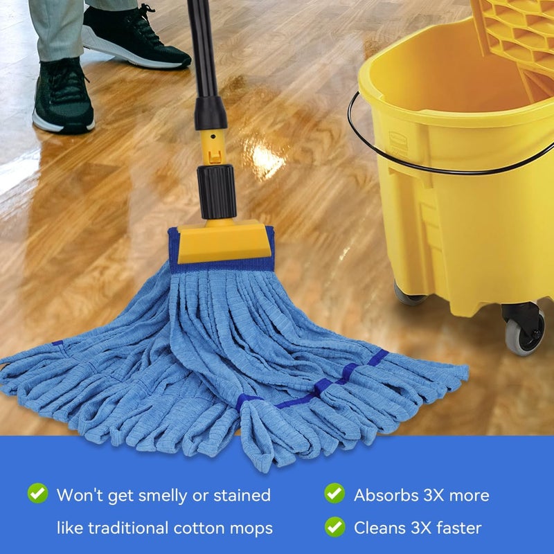 BeiLan Heavy Duty Commercial Mop Head Replacement Microfiber Tube Mop Heads for Floor Cleaning: 3 Packs Looped End Wet Mop Head Refill for Home Commercial Industrial Use (Blue) - Image 2